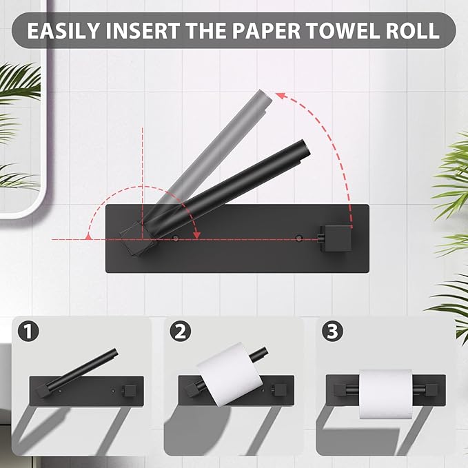 Black Bathroom Toilet Paper Holder Wall Mount, Stainless Steel Commercial Toilet Paper Dispenser Paper Towel Holder, Large Bathroom Toilet Tissue Roll Holder