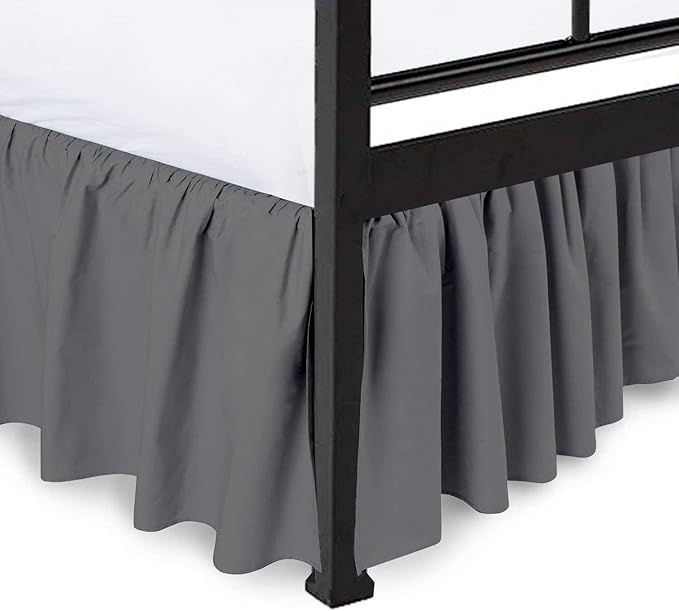 Ruffled Bed Skirt with Split Corners, Dark Grey, Queen 16 Inch Drop Bedskirt, Hotel Quality Brushed Microfiber Wrinkle Free Dust Ruffle Bed Skirt Queen Size