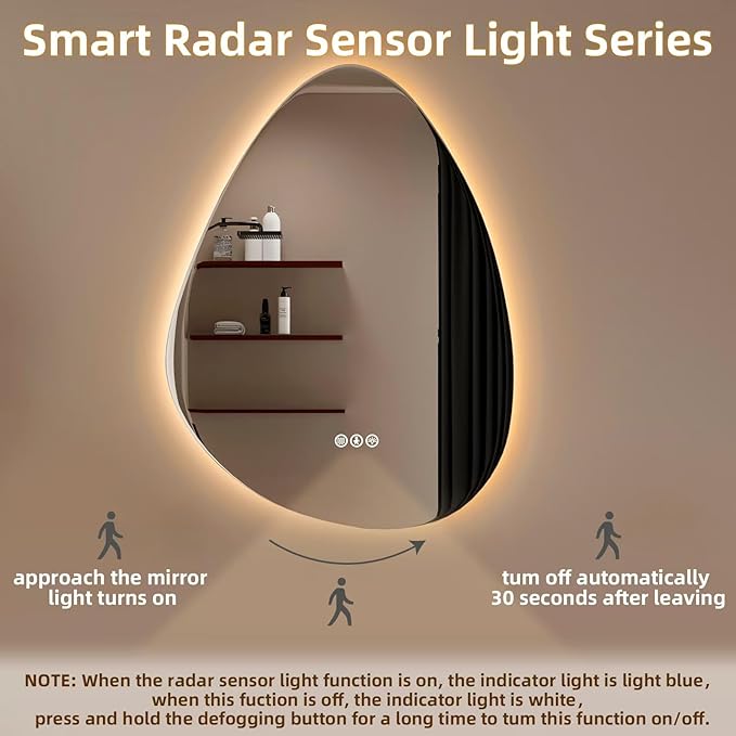 Led Mirror for Bathroom, 24"x 32" Bathroom Vanity Mirror with Lights, Human Body Sensing, Anti-Fog, 3 Colors and Dimmable, Backlit Light Up Bathroom Mirror Wall Mounted.