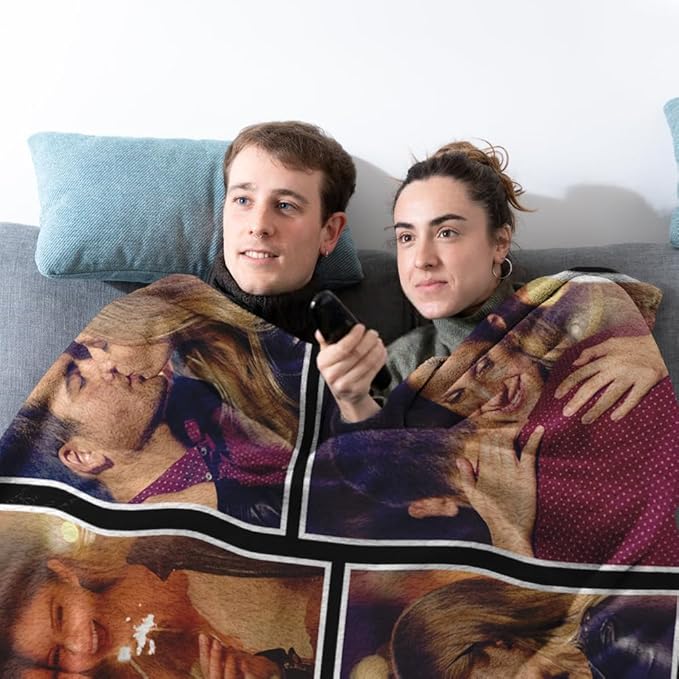 Sherpa Fleece Custom Photo Blanket - Soft, Warm, Fuzzy - Personalized Couples Gifts for Boyfriend, Girlfriend - Customized Picture Blanket for Birthday, Christmas