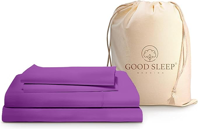 Good Sleep Bedding Twin Sheets - 100% Egyptian Cotton Twin Sheet Set, 3Pc, 1000 TC, Sateen Weave, Hotel Quality Sheets Twin Size Bed Set, Soft, 16" Deep Pocket Twin Sheets - Purple Twin Bedsheets