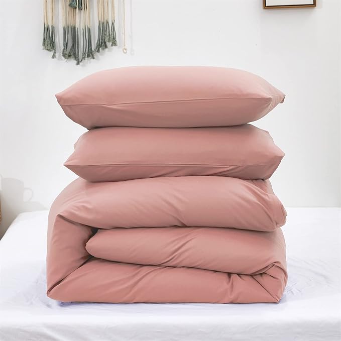 KAREVER Pink Comforter King Size Pure Blush Pink Bedding Set Women Rose Pink Durable Comforter Set 3 Pieces 1 Comforter with 2 Pillowcases