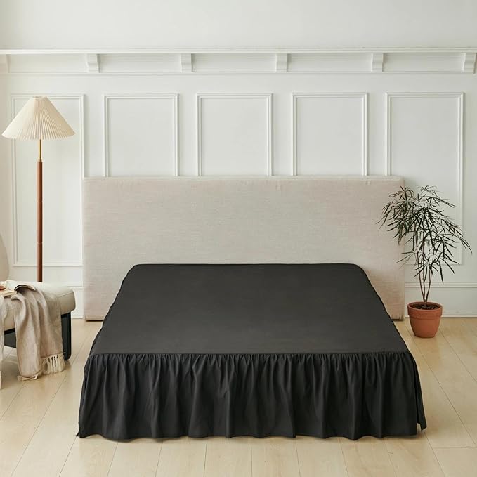 Bed Skirt King Size Ruffled Bed Skirt with Split Corners, Black King Bed Skirts 16 Inch Drop, King Size Bed Skirting with Platform, 16'' King, Black