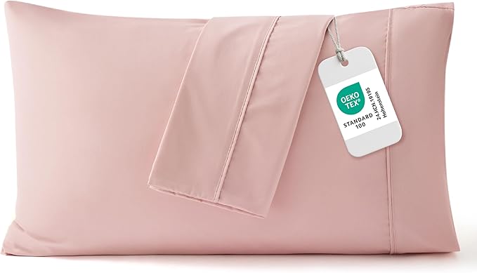 Bedsure Queen Pillow Cases Set of 2 - Pale Blush Brushed Microfiber Pillowcase 2 Pack, Super Soft and Cozy Pillow Case Covers with Envelope Closure, Wrinkle, Fade and Stain Resistant, 20x30 Inches