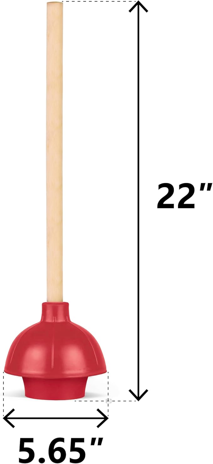 SteadMax Heavy Duty Double Layer Toilet Plunger, Commercial Grade, Double Thrust Force, Red Rubber Cup with Wood Handle (22", 3 Pack)