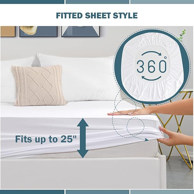 King Waterproof Mattress Protector Deep Pocket Mattress Cover, Soft Breathable Mattress Pad, Fitted Noiseless Waterproof Bed Cover Stretch to 25"
