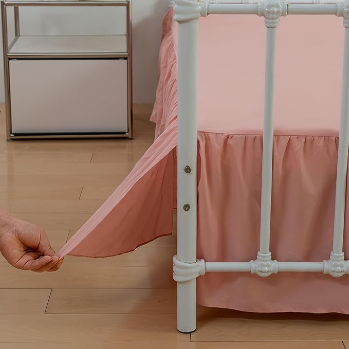 Bed Skirt Twin Size， Ruffled Bed Skirts with Split Corners, 14 Inch Drop Dust Ruffle Bed Skirt with Platform, 14 Inch, Peach