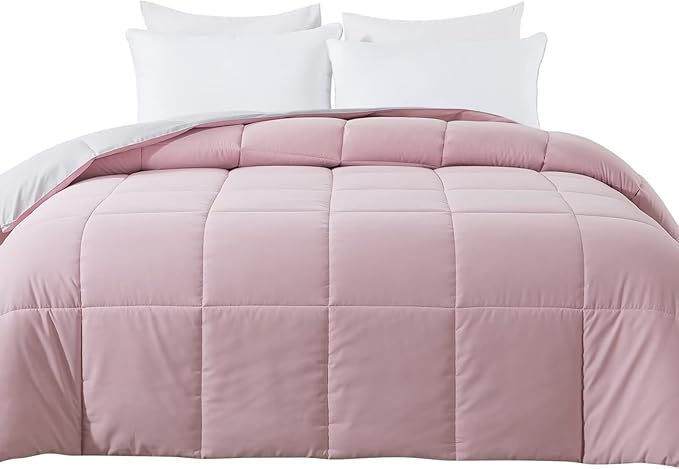 Cosybay Down Alternative Comforter (Pink/Light Grey, King) - All Season Soft Quilted King Size Bed Comforter - Duvet Insert with Corner Tabs - Winter Summer Warm Fluffy, 102x90 inches