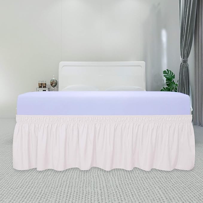 PureFit Wrap Around Ruffled Bed Skirt with Adjustable Elastic Belt - 14 Inch Drop Easy to Put On, Wrinkle Free Bedskirt Dust Ruffles, Bed Frame Cover for Queen, King and C-King Size Bed, Baby Pink