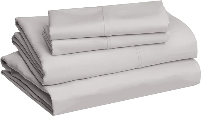 Amazon Basics Lightweight Super Soft Comfortable Easy Care Microfiber 4 Piece Bed Sheet Set with 14-Inch Deep Pockets, Queen, Light Gray, Solid