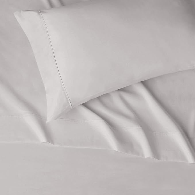 Amazon Basics Lightweight Super Soft Easy Care Wrinkle Free Microfiber 3 Piece Bed Sheet Set with 14-Inch Deep Pockets, Twin, Light Gray, Solid, Kids, Men & Women Bedding