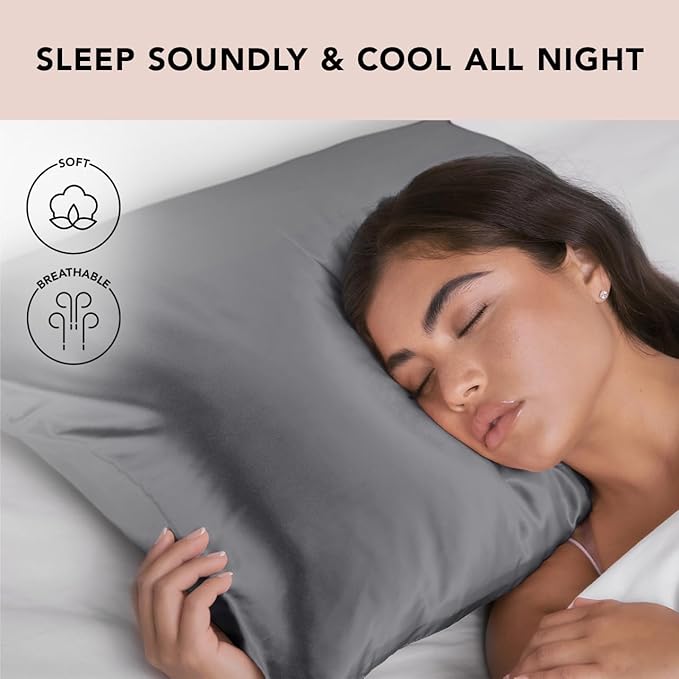 Kitsch Satin Pillowcase with Zipper for Hair & Skin, Softer Than Silk Pillow Cases King, Wrinkle-Free, Smooth and Cooling Satin Pillow Covers, King Size 19"x36" - Charcoal
