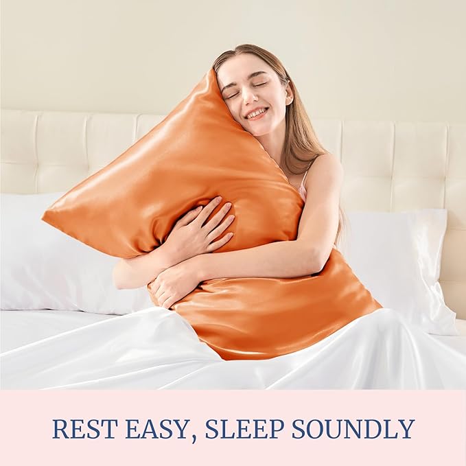 BEDELITE Satin Pillowcase for Hair and Skin, Super Soft Similar to Silk Pillow Cases 4 Pack with Envelope Closure, Cooling Pillowcases for Women Men (20"x30" Queen Size, Burnt Orange)