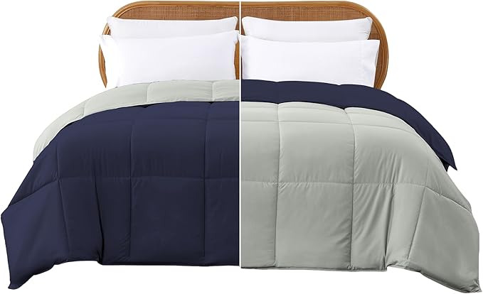 Modern Threads Down Alternative Reversible Comforter Navy/Silver Queen