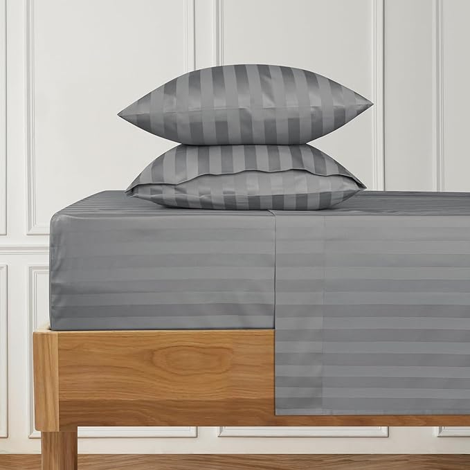 URBANHUT 1000 Thread Count Egyptian Cotton Sheets Damask Striped California King Size, Long Staple Soft & Breathable, 4 Pc Bed Sheet Sets, Luxury Hotel Sateen Sheets Fits 16" Deep Pocket - Dark Grey