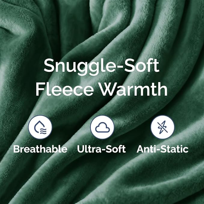 Ultra Soft Fleece Blanket Throw Size - Flannel Fleece Luxury Throw Blanket - Lightweight for Couch Bed Chair - Thick, Warm & Breathable - All Season Cozy Anti-Static Microplush Bedding, Forest Green