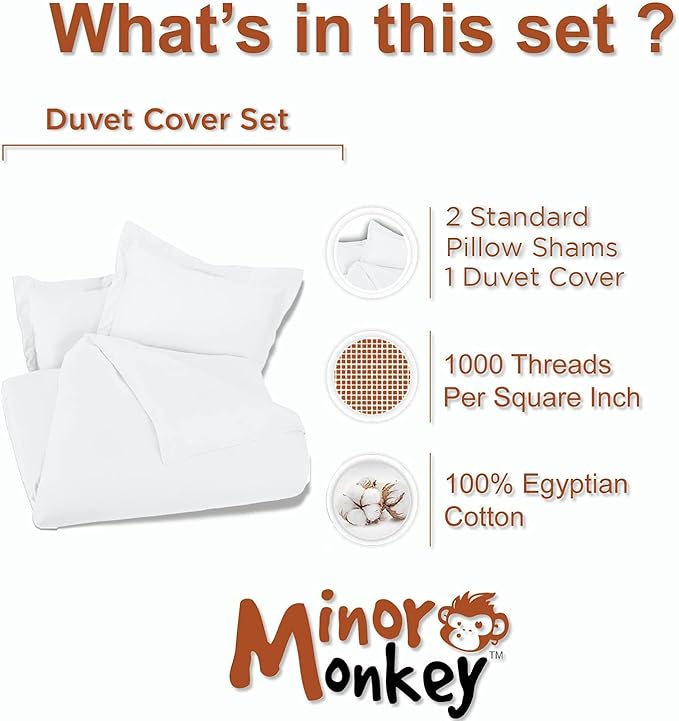 1000 Thread Count Oversized King Duvet Cover Set 100% Egyptian Cotton True Luxury Hotel Quality 1 Duvet Cover with 2 Pillow Sham - 3 Pieces Comforter Cover with Zipper Closure (Ivory)