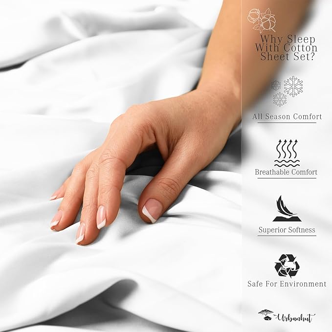 URBANHUT 700 Thread Count Egyptian Cotton Sheets California King Size, 4Pc Sheet Set Soft Luxury Bed Sheet for California King Size Bed, Sateen Weave Hotel Sheets, 16'' Elasticized Deep Pocket - White