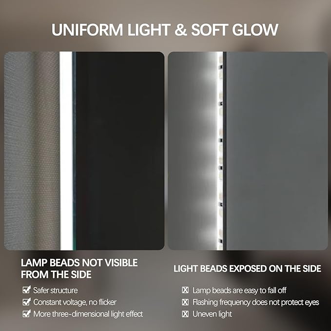Arched LED Bathroom Mirror, 55"x28" Arch Framless Backlit Mirror with Lights Anti-Fog Dimmable Smart Frameless 3-Color Lighted Vanity Mirror Memory Waterproof, UL Listed, Vertical