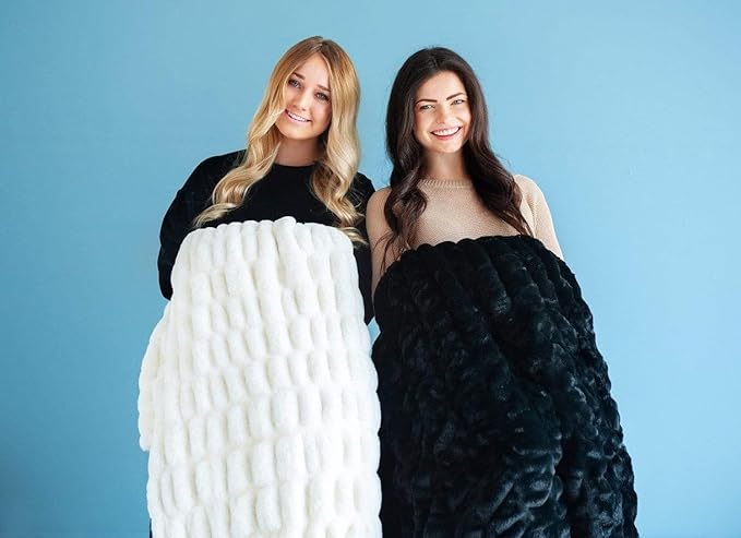 Minky Couture Hugs Blanket - Extra Plush Blanket for Premium Gifting - Stretchy Bubbled Cozy Throw - Silky Smooth - Durable & Machine-Washable - Travel-Friendly - Monster, Black