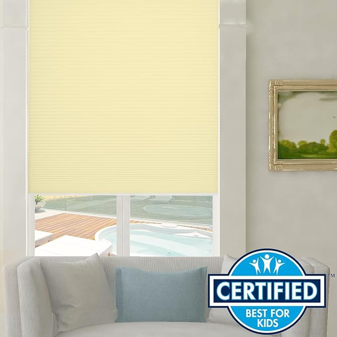 Persilux Light Filtering Cellular Shades Cordless Honeycomb Window Shades Bottom Up Dirt Proof Privacy Window Blinds for Windows, Bedroom and Living Room, Beige, 66" W x 54" H