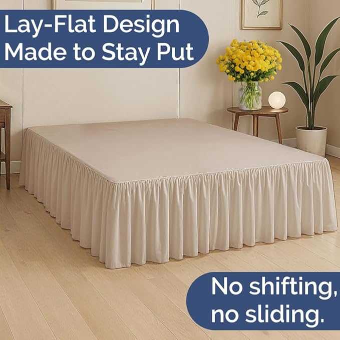 Bedskirt Full Size Ruffle - 18 inch Drop Dust Ruffle Bed Skirt with Platform - Ultra-Soft, Easy Fit, Premium Hotel Quality - Wrinkle, Fade & Shrink Resistant - for Women, Men, Kids and Teens - Cream