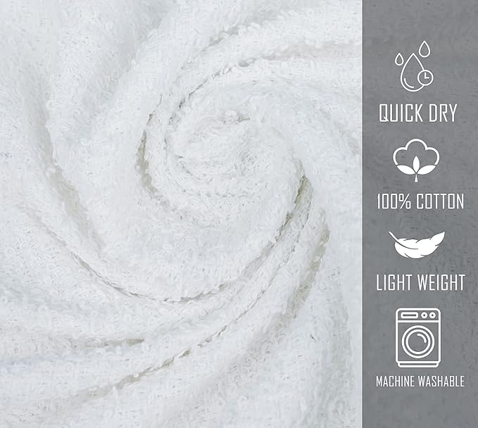 (Pack of 12 White Bath Towels Bulk 22x44 Inches -Economy Cheap Bath Towels for Commercial Uses, Gym, Salon, Spa & Hair -Lightweight Bath Towels Quick Drying -Bath Towels Sets Bulk