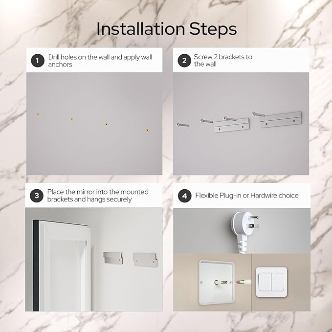 28 x 36 Black Bathroom LED Mirror – Frontlit & Backlit Vanity Mirror with Antifog & Shatter Proof Tempered Glass, Aluminium Frame Bathroom Mirror, Comes with 3 Colour Lights Option