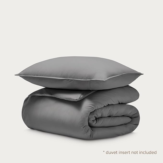 Bare Home 100% Organic Cotton Jersey Duvet Cover Set - Extra Long Size - Ultra Soft - 100% Cotton - 2pcs - Corner Ties - Button Closure - Bedding Duvet Cover & Pillow Shams (Twin/Twin XL, Grey)