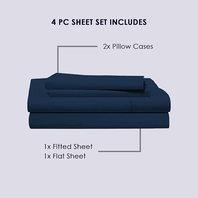Pizuna Pure 100% Cotton California King Size, 800 Thread Count Long Staple Cotton Crisp Sateen Sheets with 15" Deep Pocket (Combed Colonial Blue Cotton Sheets California King)