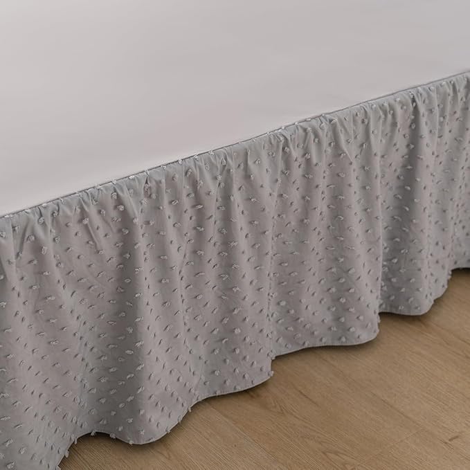 Tufted Dot Bed Skirt Queen Size Ruffled Bed Skirt with Split Corners, 14 Inch Drop Dust Ruffle Bed Skirts with Platform, Light Grey