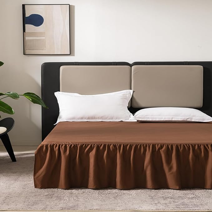 Brown Bed Skirt Full Size Ruffled Bed Skirt with Split Corners, Full Bed Skirt 12 Inch Drop, Full Size Bed Skirt Brown for Ruffled Bed Skirt with Split Corners, Bed Skirt Full Size