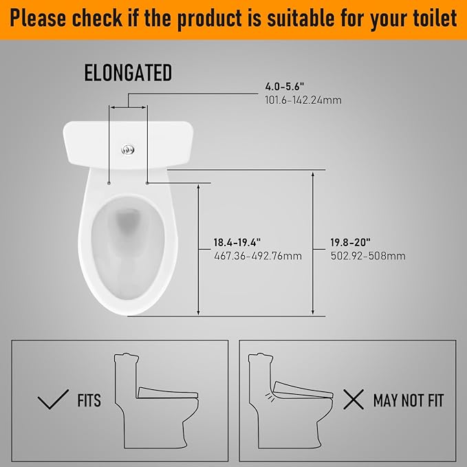 iliD Heated Toilet Seat, Elongated Seat, Three Levels of 90°F, 95°F,100°F, 3D Curved, Lid and Seat Soft Close, Light-sensitive Night Light, IPX4