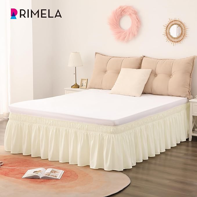 RIMELA Bed Skirt King Size 18 Inch Drop, Wrap Around Elastic Bedskirt Solid Microfiber Luxury Hotel Quality Fabric, Easy to Install Machine Washable Wrinkle & Fade Resistant, Cream
