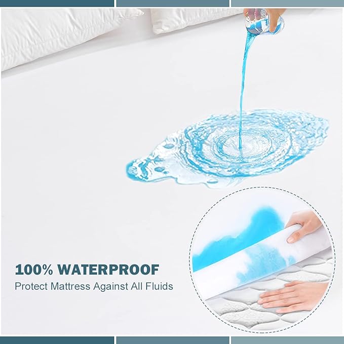 Queen Waterproof Mattress Protector Deep Pocket Mattress Cover, Soft Breathable Mattress Pad, Fitted Noiseless Waterproof Bed Cover Stretch to 25"