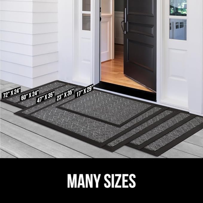 GORILLA GRIP 100% Waterproof All-Season WeatherMax Doormat, 34x58, US Designed Natural Rubber, Stain and Fade Resistant, Low Profile Indoor Outdoor Door Mats, Easy Clean Patio Mat, Steel Chevron