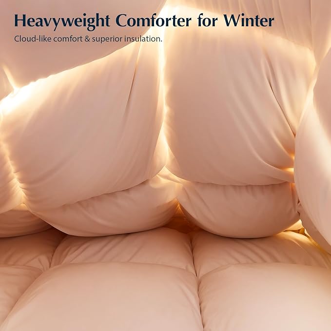 Pacific Coast Goose Feather Down Fiber Comforters King Size, Heavyweight Thickened Winter Duvet Insert, Ultra-Soft, Fluffy, Breathable, Hotel Luxury Bedding Comforters, 8 Tabs, 106"x90"