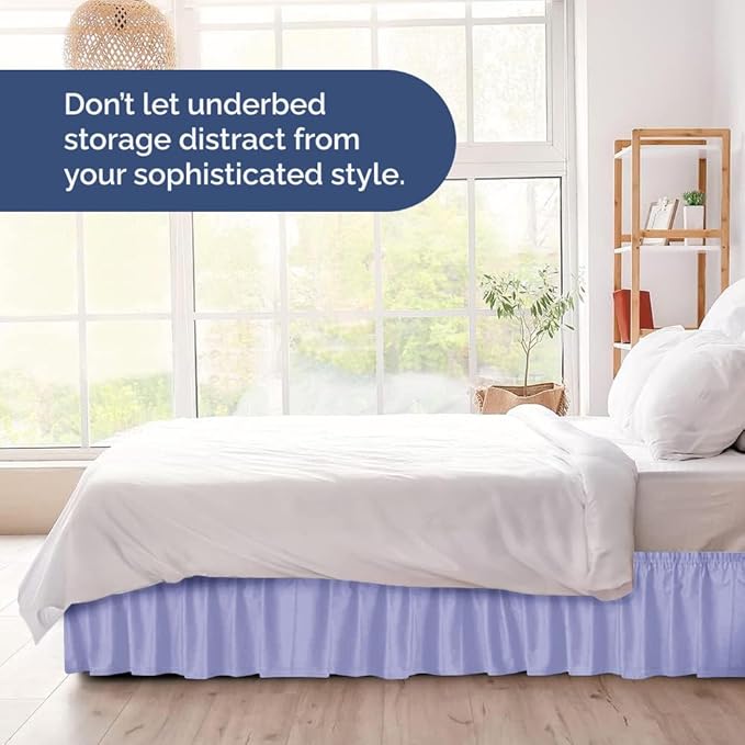 Wrap Around Dust Ruffle Bed Skirt - Lavender - for Queen Size Beds with 18 Inch Drop - Elastic Strap - Adjustable Pleated Bedskirt with Brushed Fabric and Wrinkle Free - for Women, Men, Kids & Teens