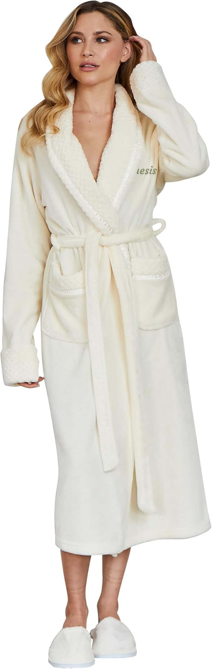 Lotus Linen Plush Robes for Women - Soft Bathrobe, Custom Monogram, Warm Fleece Robe with Pockets