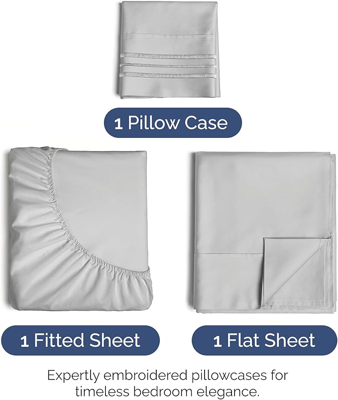 Twin XL Size 3 Piece Sheet Set - Extra Soft, Breathable and Cooling - Hotel Luxury Durable Bed Sheets for Women & Men - Deep Pockets, Easy-Fit & Wrinkle-Free - Soft Grey Oeko-Tex