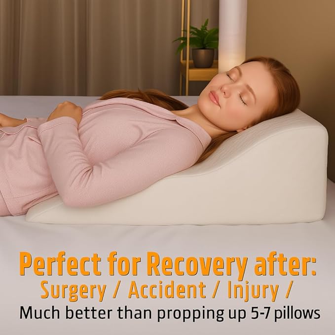 Fsa Eligible Wedge Pillow for Sleeping -Post Surgery Pillow -Unique Curved Design -Memory Foam- Incline Pillow for Elevation,Pregnancy,Reading,Back & Knee Support,Breathing –,Washable Cover