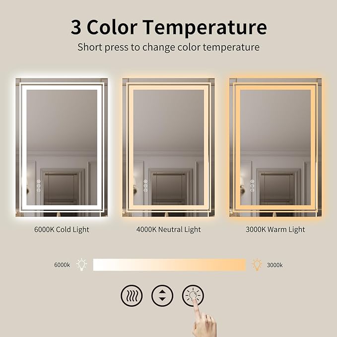 WTTY LED Bathroom Mirror 40"x36" with Back and Front Light,Modern LED Mirror for Bathroom,Stepless Dimmable Lighted Bathroom Vanity Mirror with Anti-Fog,Memory Function,Shatter-Proof