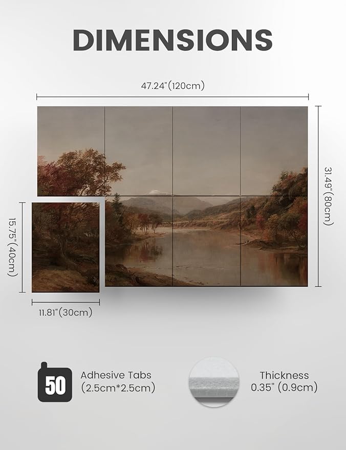 Wall Art Acoustic Panels,47''X31''Soundproof Wall Panels-8-Pack with 50 Adhesive Tabs, Decorative Sound Absorbing Panels for Living Room and Recording Studio, Offices-Mount Washington