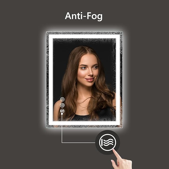 APRILSOUL 20x28 Inch LED Bathroom Mirror with Front and Backlit, Makeup Mirror with 3 Color Lights, Memory Function, Anti-Fog and Dimmable Light (Horizontal/Vertical)