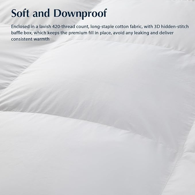 Pacific Coast Down Comforters Queen Size, 100% Cotton Duvet Insert, Extra Fluffy White Comforter, Ultra-Soft, Breathable, All Season Hotel Luxury Bedding Comforters, 8 Corner & Center Loops (90"x90")