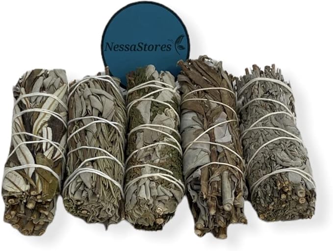 NESSASTORES - White Sage Mixture Smudge Sampler Kit 4" Bundles #JC-230 (2 Kits, 5 pcs Combination A)