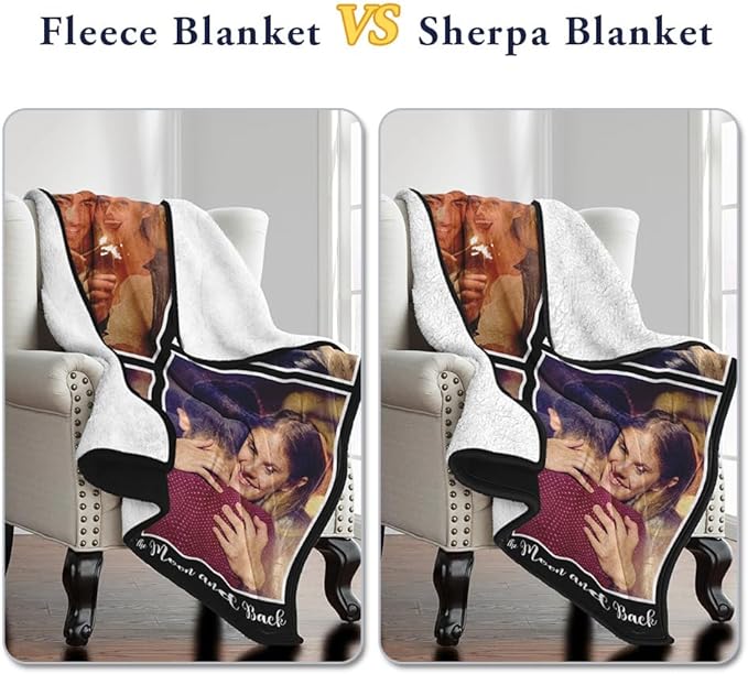 Ships Next Day, Custom Sherpa Fleece Blanket With Photos Text - Soft Warm Fuzzy Personalized Couples Gifts for Boyfriend Girlfriend - Customized Picture Gifts for Birthday Christmas