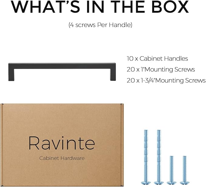 Ravinte 10 Pack Solid 6-1/4 Inch Center to Center Slim Square Bar Drawer Handles - Kitchen Cabinet Hardware in Matte Black - Drawer Pulls and Cabinet Handles