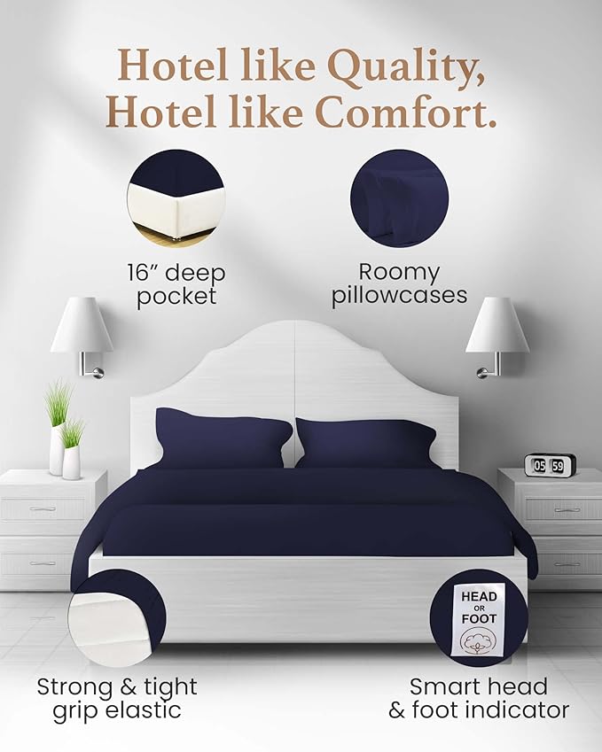 Good Sleep Bedding Twin Sheets Set - 100% Egyptian Cotton, Soft, 4 Pc, Deep Pocket, Hotel Quality, Navy Blue