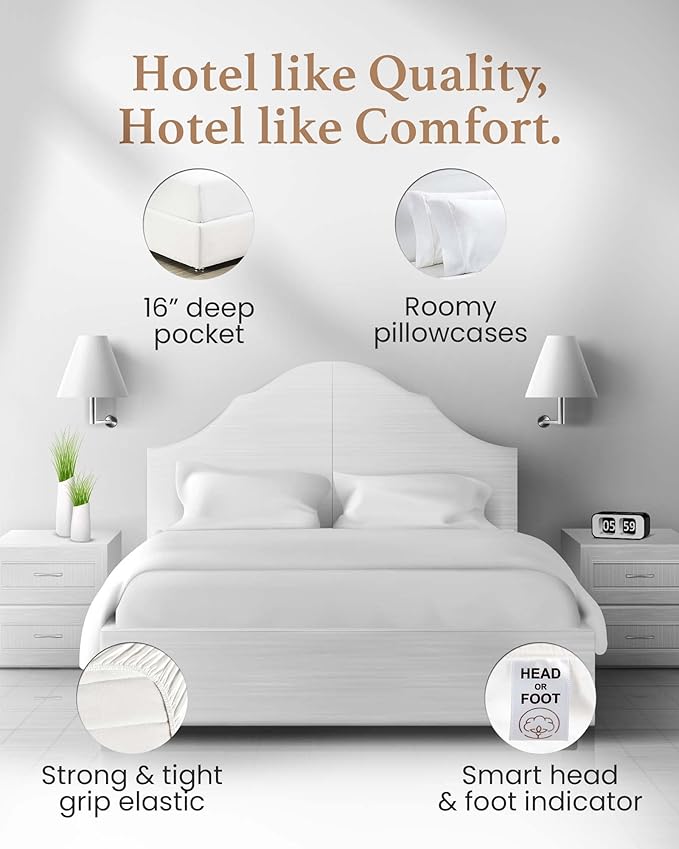 Good Sleep Bedding Twin XL Sheets - 100% Egyptian Cotton Bed Sheets, 4 Piece Twin XL Sheet Sets, Sateen Weave, Twin XL Sheets College Dorm Fits Upto 16"- White Twin XL